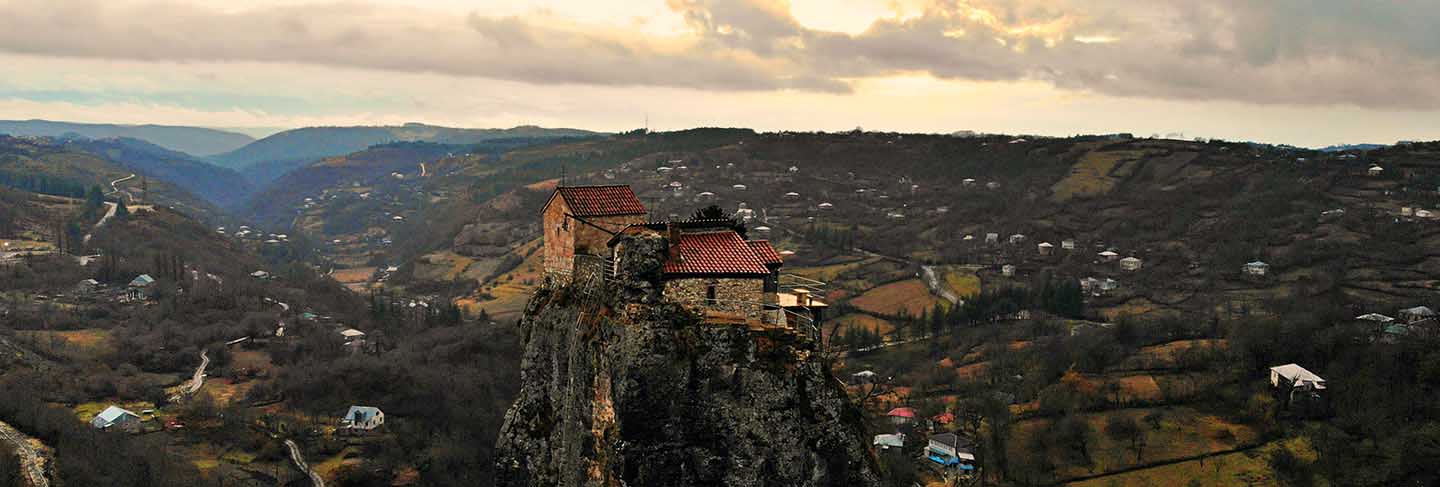 Monastery and church of katskhi in georgia at sunset