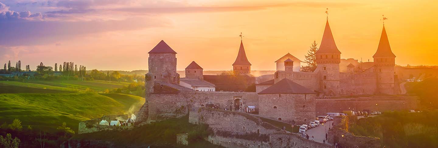 Castle in kamianets-podilskyi and air balloon