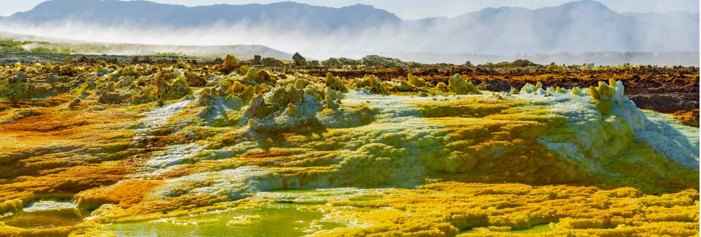 Acid ponds in dallol site in the danakil depression in ethiopia, africa