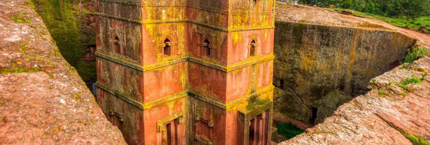 Exterior views of lalibela churches in ethiopia
