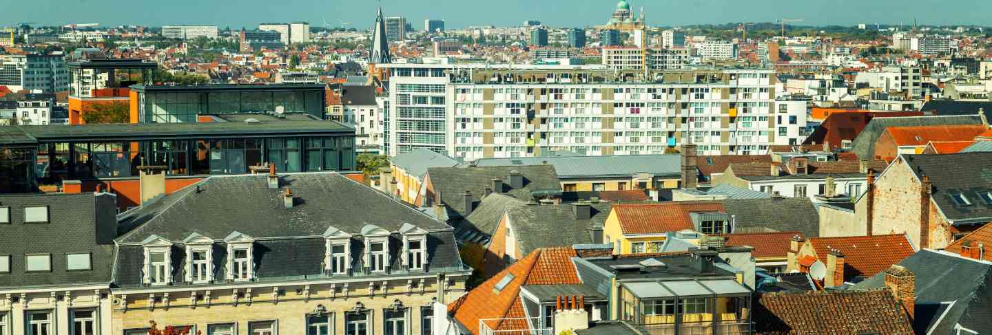 Beautiful top view of old houses in brussels 
