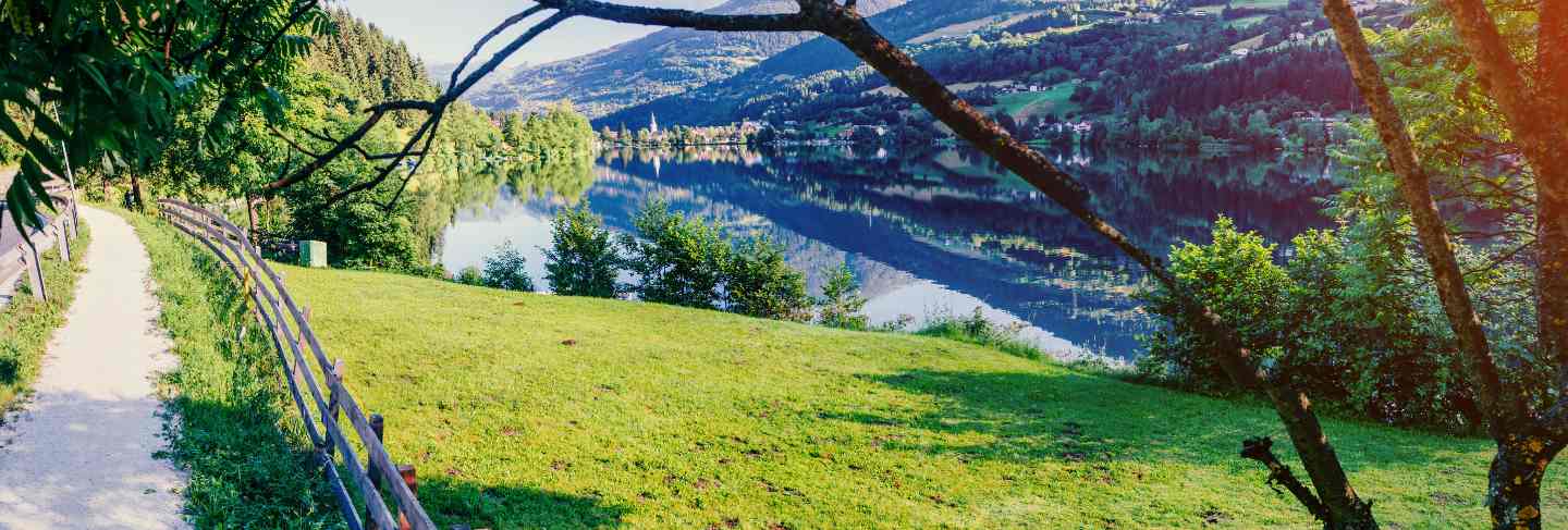 Mountain lake between by mountains. seaside villa. Italy