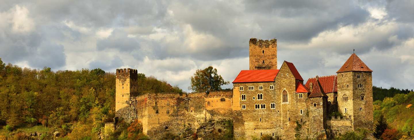 Beautiful autumn landscape in austria with a nice old hardegg castle.
