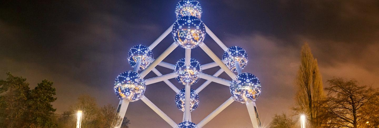 Atomium landmark building at night
