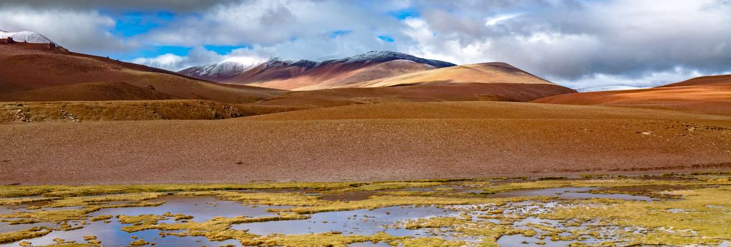 Atacama desert savanna, mountains and volcano landscape, chile, south america
