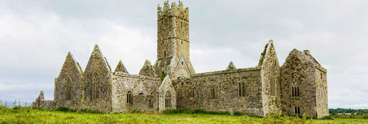 Landscapes of ireland. ruins of friary of ross in galway county
