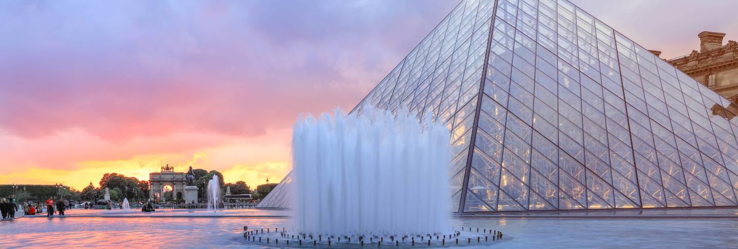 Louvre museum at twilight in winter, this is one of the most popular landmark in paris
