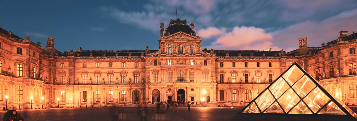 Louvre museum at twilight in winter, this is one of the most popular landmark in paris
