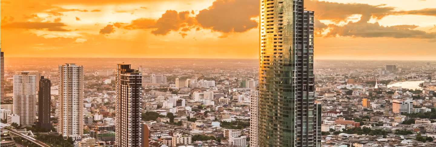 Cityscape view and building at twilight in bangkok, thailand