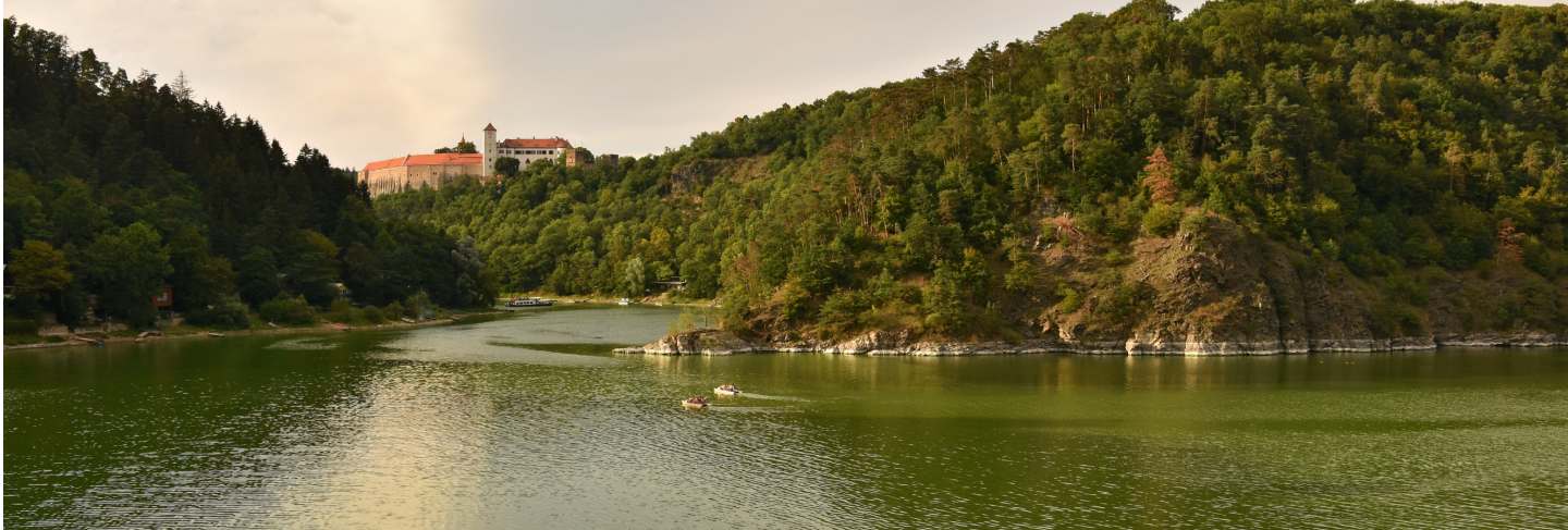 Beautiful old castle bitov in the forest above the dam. vranov dam. south moravia
