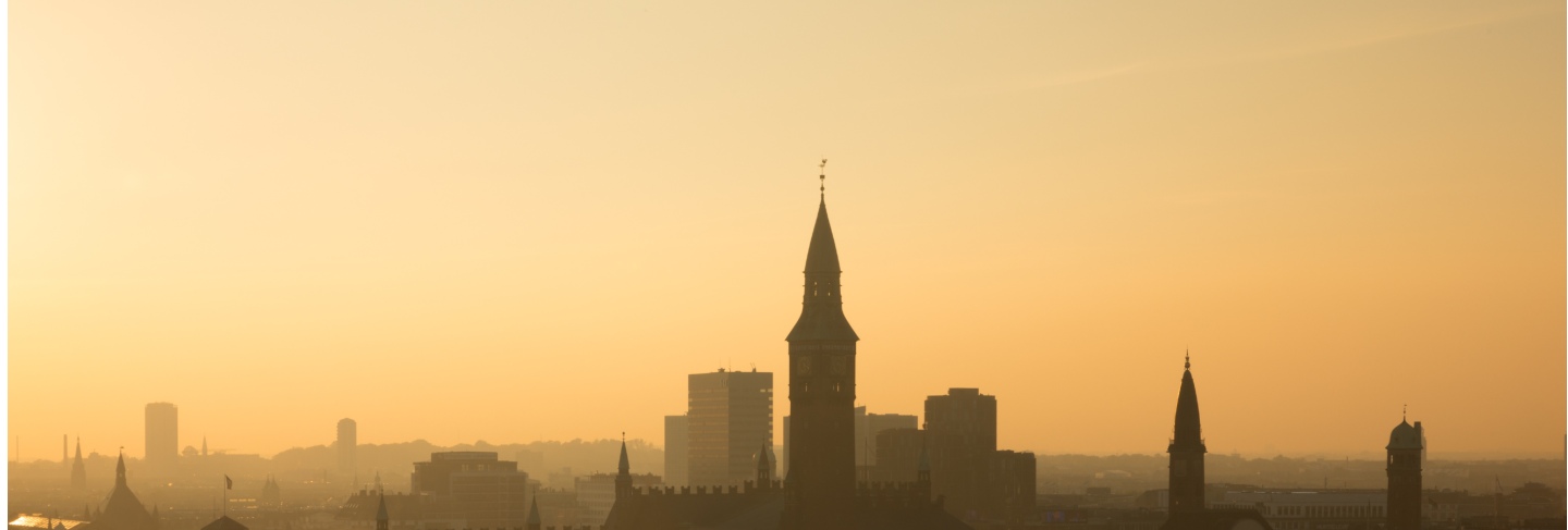 City of copenhagen, denmark. beautiful evening light with backlit buildings.
