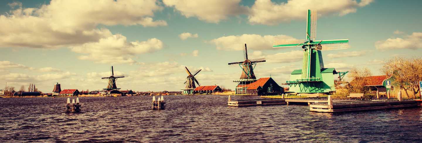 Traditional dutch windmills from the channel rotterdam. Holland
