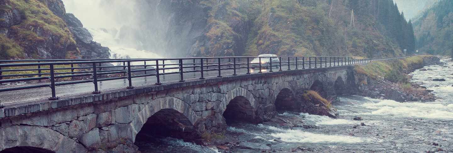 Latefossen waterfall in norway and bridge 
