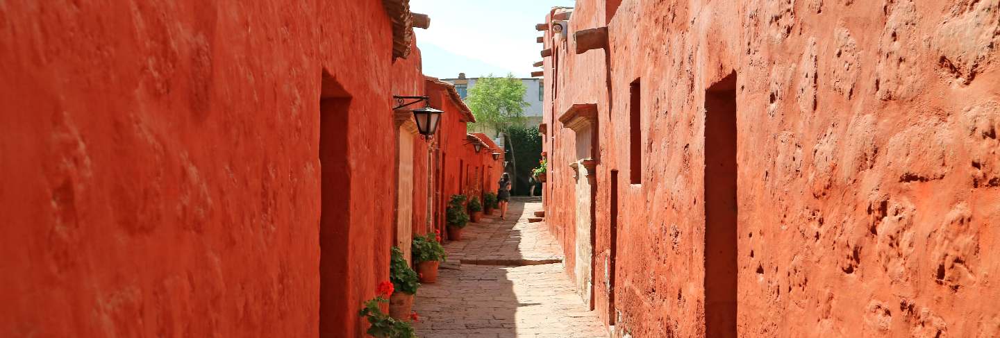 Narrow stone path inside santa catalina monastery, unesco world heritage site in arequipa, peru
