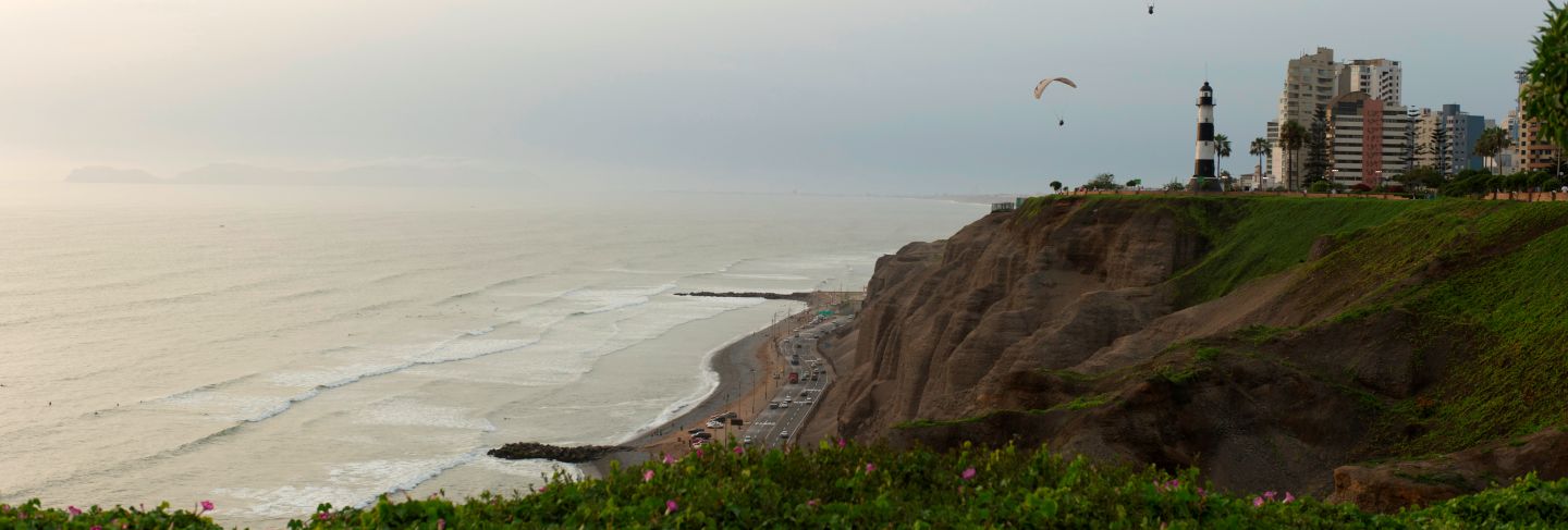 Tourists paragliding, av de la aviacion, miraflores district, lima province, peru
