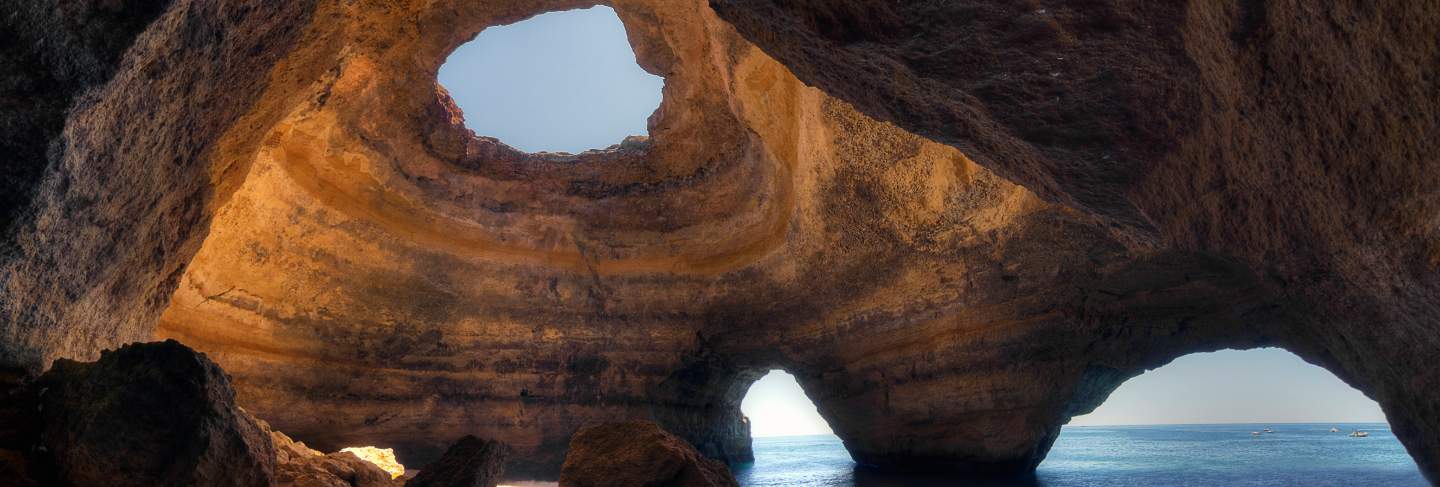 View of the amazing sea cave located in benagil, algarve, portugal. 
