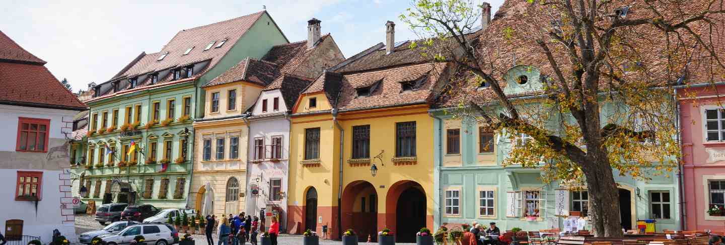 Modern streets of sighisoara, romania
