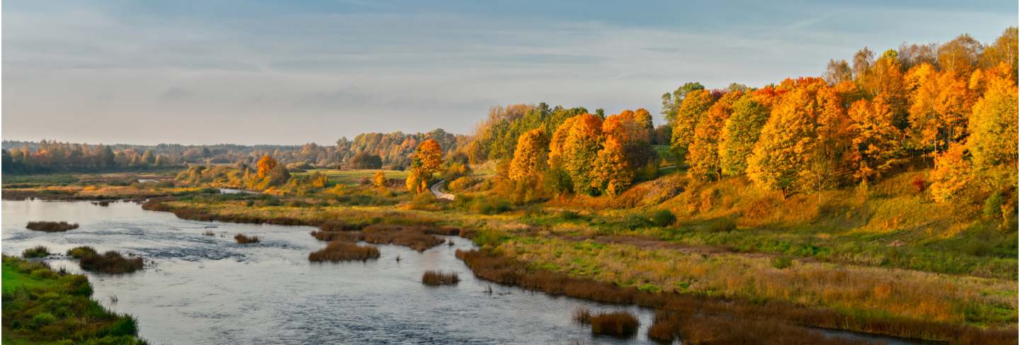 Autumn river valley landscape. latvia, kuldiga. Europe
