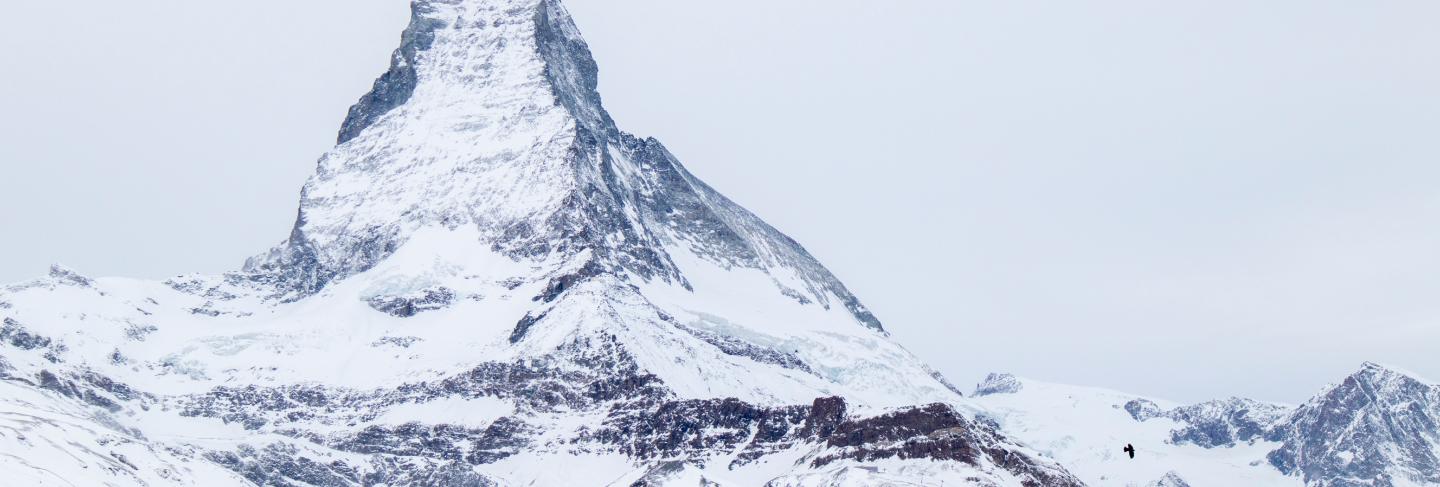 Isolated view of the Matterhorn peak in winter with snow