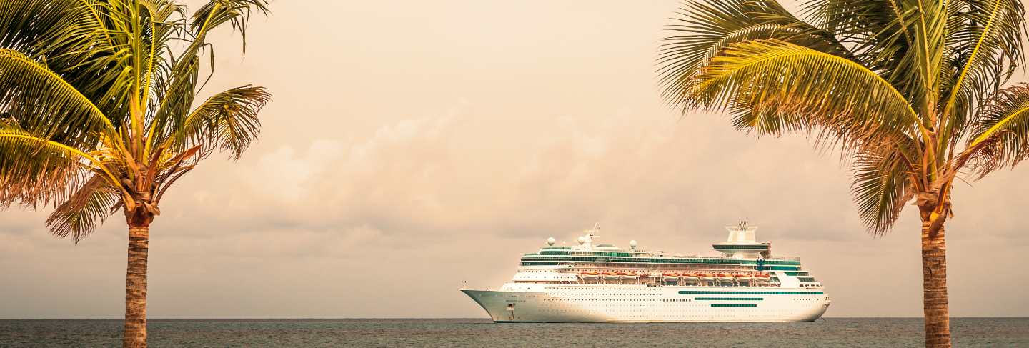 Royal caribbean's ship, , sails in the port of the bahamas
