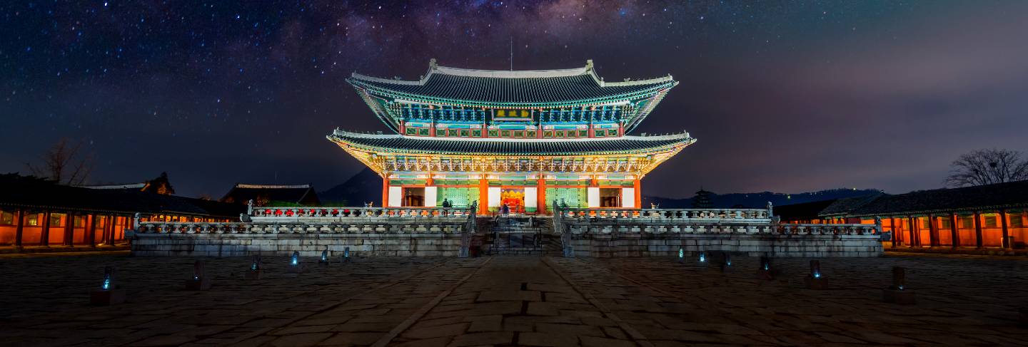 Gyeongbokgung palace and milky way in seoul, south korea
