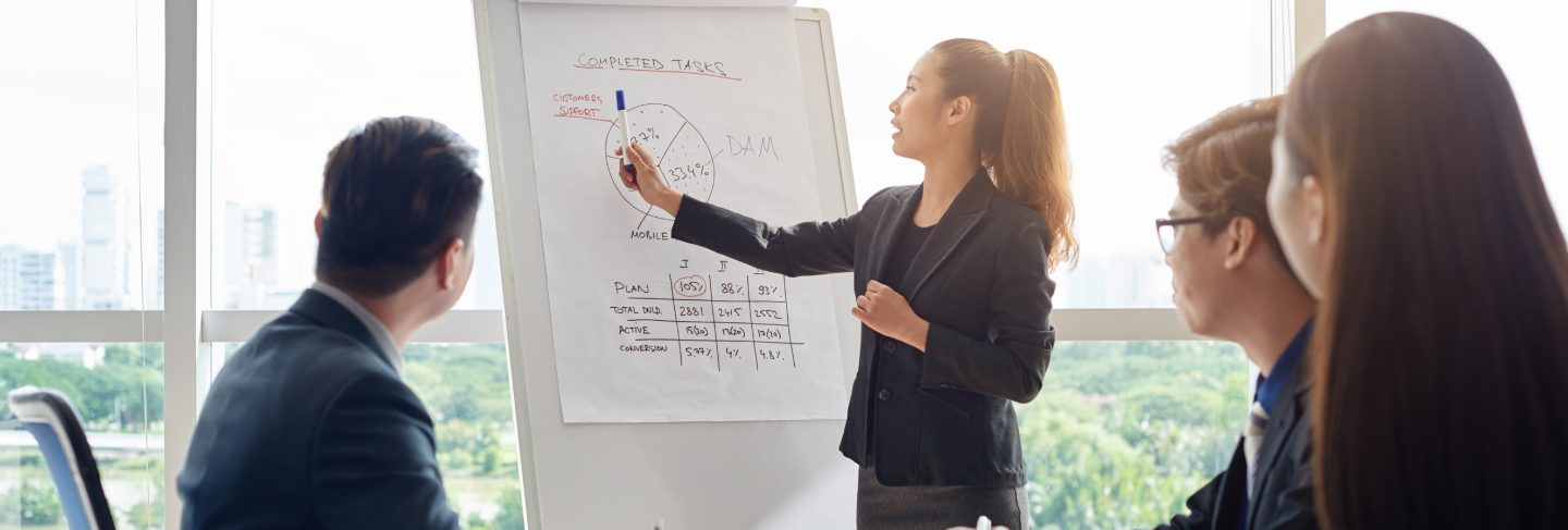 Attractive businesswoman holding meeting
