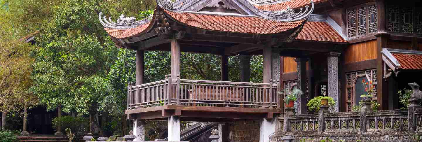 Beautiful temple view in trang an, ninh binh, vietnam
