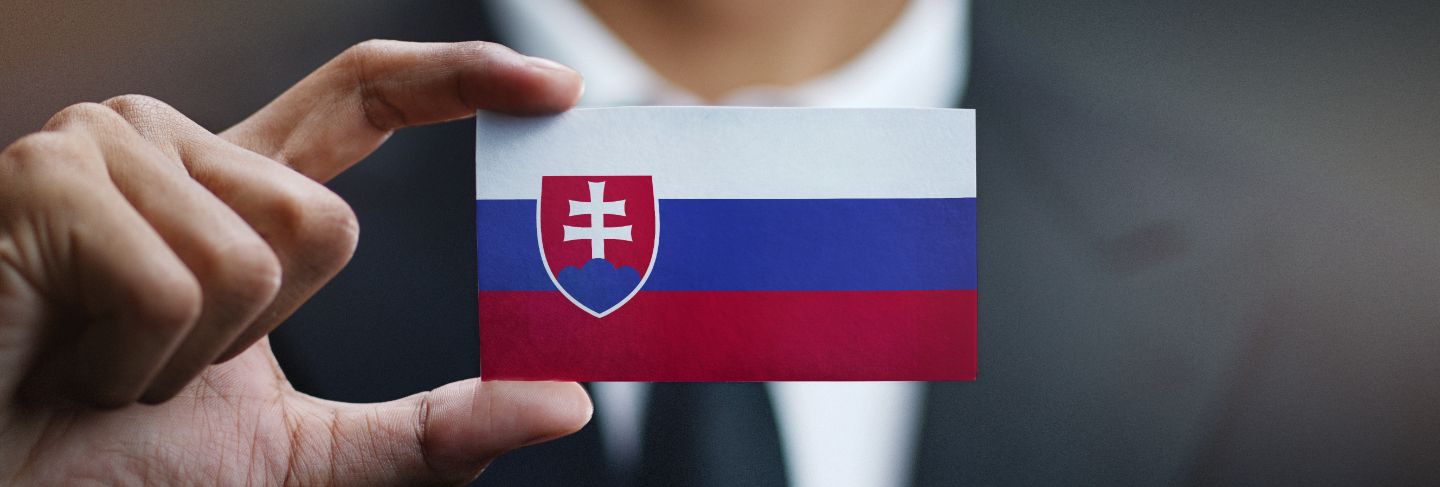Businessman holding card of slovakia flag
