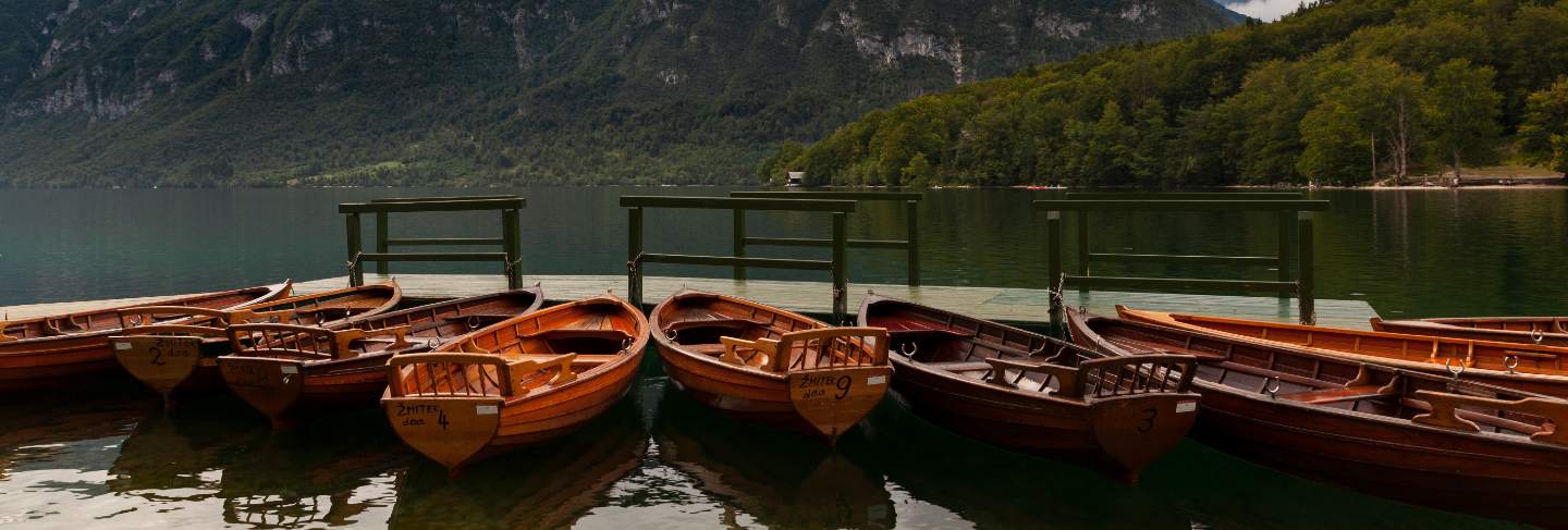 View of wooden boats, bohinj
