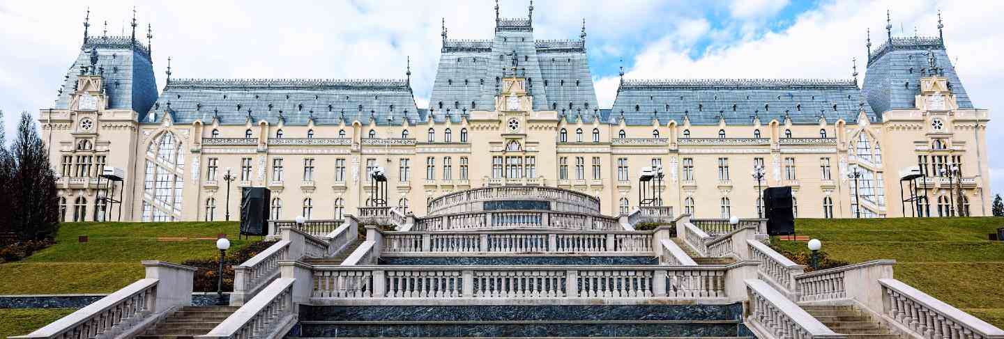 Stefan cel mare palace in iasi, art and culture museum, romania, blue sky
